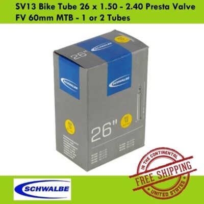 Schwalbe SV13 Bike Tube 26 x 1.50 - 2.40 Presta Valve FV 60mm MTB - 1 or 2 Tubes - image 1 of 2