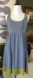 Cynthia Rowley SOFT Heather Blue/Olive Rayon Stretch Knit Empire Tank Dress S - Picture 1 of 4