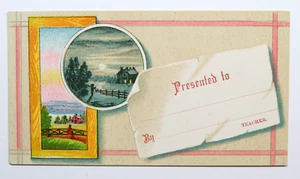 Tarjeta victoriana de recompensa al mérito recuerdo escolar escenas de paisaje sin usar - Imagen 1 de 2
