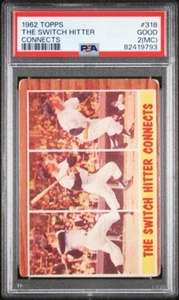 1962 Topps #318 Mickey Mantle The Switch Hitter Connects PSA 2 (MC) GOOD Yankees - Bild 1 von 3