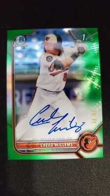 2022 Bowman Chrome 1st Prospect Autographs Creed Willems #CPA-CW Green 46/99 - Image 1 of 2