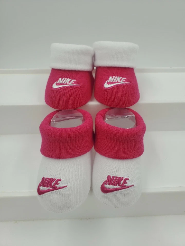 2 Pair Nike Baby Girls Booties, Size 0-6 Months, Pink, White, Shower Gift, MP - Image 1 of 1
