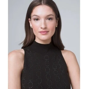 WHBM Black Sleeveless Turtleneck Blouse Gem Sequin Shiny Under Shirt Size Small - Picture 1 of 9