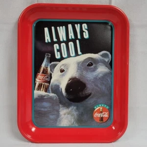 1993 Always Cool Coca Cola Tin Tray Polar Bear Drinking Coke 13" x 10.5" EUC - Picture 1 of 4