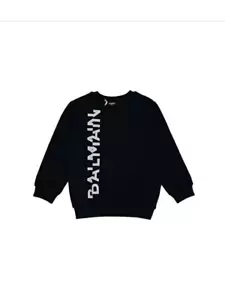 BALMAIN SWEATSHIRT W/ VERTICAL LOGO MINI ME BLK BT4P10 930AG - Picture 1 of 1