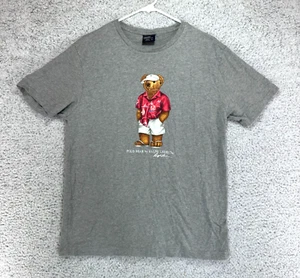 Vintage Ralph Lauren Polo Beach Bear mit rotem Hemd grau T-Shirt Herren Größe M - Bild 1 von 7