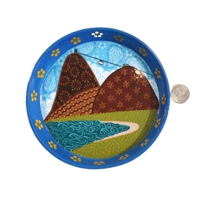 Sugarloaf Mountain Brazil Pottery Sandra Talbot Colorful 6.5" diameter hand done - Picture 1 of 5