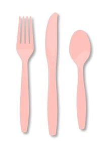 24 Pezzi Rosa Premium Plastica Forchette, Cucchiai, Coltelli Posate - 8 ea - Foto 1 di 1