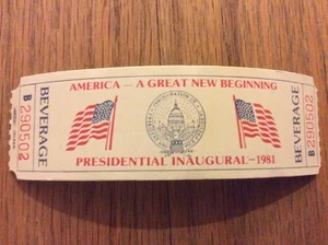 De colección 1981 PRESIDENTE RONALD REAGAN INAUGURACIÓN Inauguración Boleto de Bebidas Pase - Imagen 1 de 3