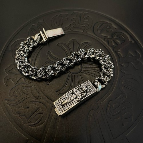 CHROME HEARTS Bracciale Argento Cromato Cuori Croce Pugnale Unisex Vintage S925