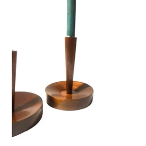 Modernes Paar Vintage Holz Kegel Kerzenständer Halter von Dox Box 6" hoch - Bild 1 von 6