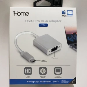 New iHome USB-C To VGA Adapter Video Cable/connection IMAC-W-CT212S NEW - Picture 1 of 7