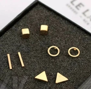 4 Paar Gold Silber winziger Kreis T Bar Ohrring geometrisch Dreieck Ohrstecker UK - Bild 1 von 30