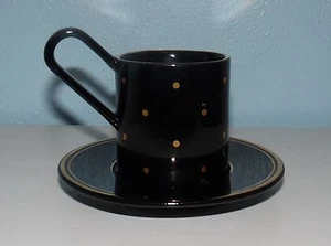 Adam & Eve Original Tachikichi Demitasse Cup & Saucer Black Gold Polka Dots - Picture 1 of 5