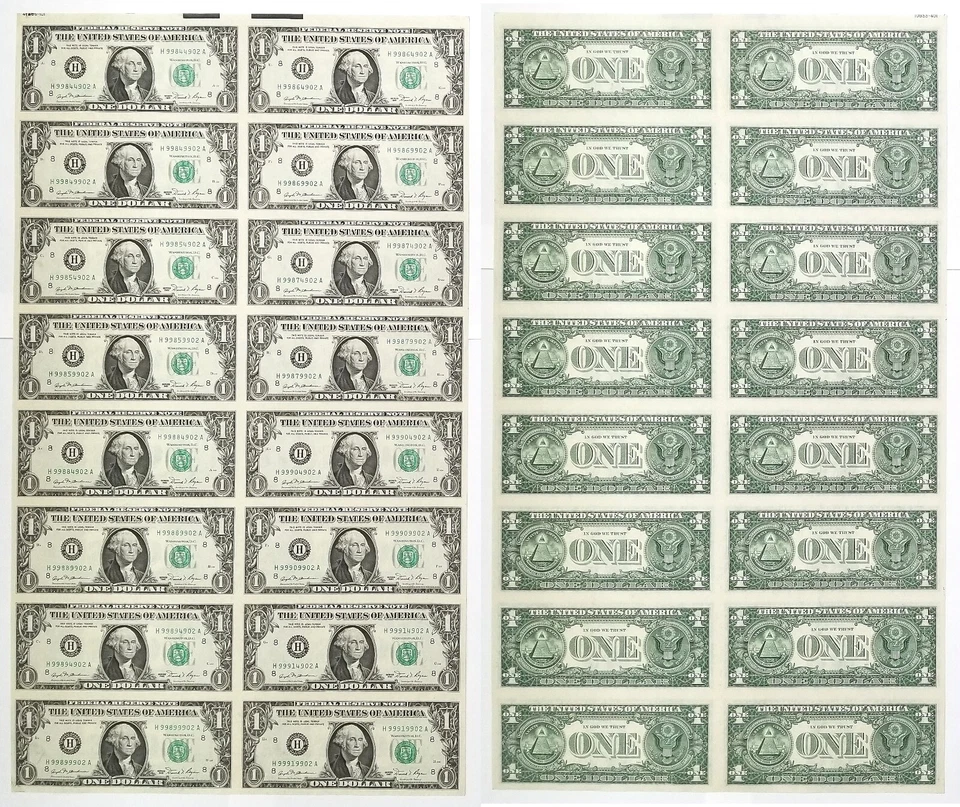 1981 $1 St. Louis District Notes Uncut 16 Subject Sheet FR 1911-H - Image 1 of 1