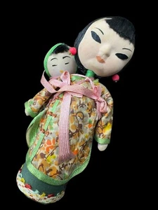 Vintage Award Asian Doll Taiwan Chinese China Gold Crown 5.25" Baby Mother Child - Picture 1 of 8