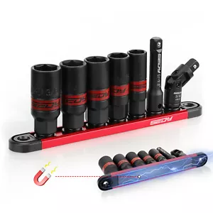 3/8" Drive Spark Plug Socket Set Impact Magnetic Rail SAE & Metric Extension Bar - Picture 1 of 12