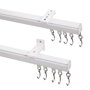 Ceiling/Wall Mount Curtain Track Rod Set with Hooks, 6ft - 9ft Adjustable Len... - Picture 1 of 9