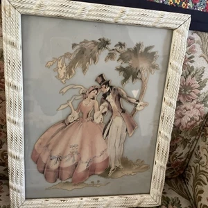 Maude Eggemeyer Victorian Courting Scene Hand Colored Framed 14.5” X 11.5” Print - Picture 1 of 5