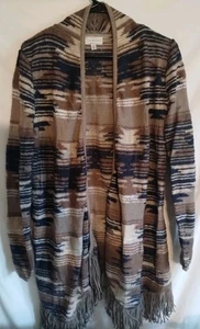 Lucky Brand Cardigan Sweater Womens Sz Medium Southwestern Aztec Blanket Fringe - Picture 1 of 8
