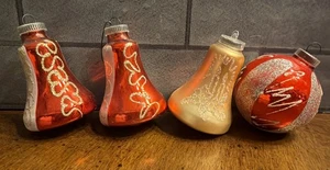 Vintage West Germany Glass Christmas Ornament Set Gold & Red Bells & Ball - Picture 1 of 16