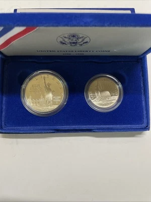 1986 Statue of Liberty Commemorative 2-Coin Set 90% Silver $1 Dollar & Clad Half - Image 1 of 3