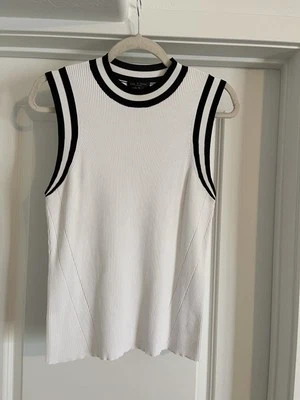 Rag & Bone Priya Varsity Stripe Viscose Knit Shell Tank Top White/Black Sz S - Image 1 of 4