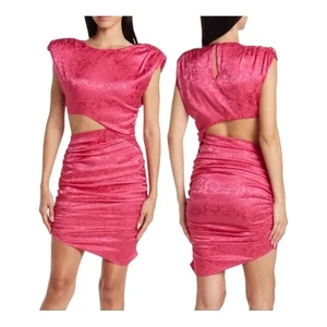 RONNY KOBO Kyle Asymmetric Cutout Dress Hot Pink Paisley Jacquard Ruched Mini M - Picture 1 of 6