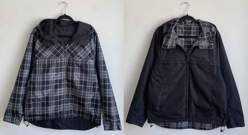 Autêntica Jaqueta de Luxo BURBERRY Preta Cinza Nova Check Nylon Reversível M - Imagem 1 de 4