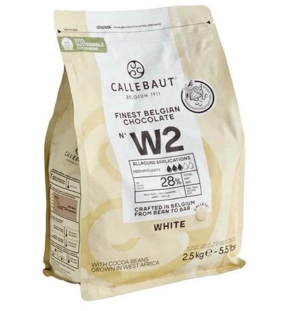 Callebaut W2 28% Finest Belgian White Chocolate Callets 5.5 lbs – Free Delivery - Image 1 of 3