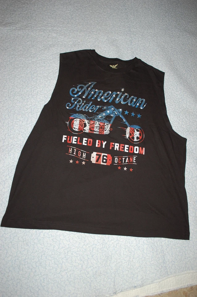 Mens BLACK MUSCLE TEE American Rider MOTORCYCLE Red White Blue FREEDOM Size M - Image 1 of 1