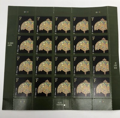 Scott # 3749 Tiffany Lamp Sheet of 20 * 1¢ U.S. Postage Stamp Collectible Stamps - Image 1 of 4