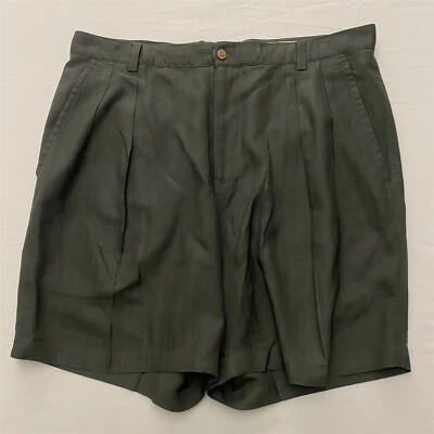VTG Tommy Bahama 36 x 9" Green 100% Silk Herringbone Pleated Short - Image 1 of 4
