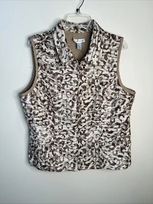 Chaleco Christopher & Banks Para Mujer L Crema/Marrón Acolchado Reversible Cremallera Completa Nuevo Sin Etiquetas Foto 1 de 4