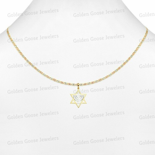 Ciondolo menorah unisex vero oro bianco o giallo 14 kt catena Valentino