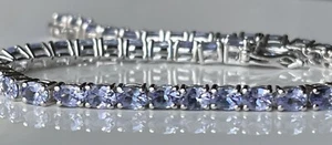 Affinity Gems Oval Cut Gemstone Tennis Bracelet SS Tanzanite Average NIB $210 - Picture 1 of 12