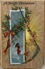Vintage Postcard, Christmas, Scythe, Hourglass, Winter, Embossed