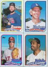 1989 Topps Wax Bottom 4 Card Uncut Panel Sutter, Sutton, Tekulve, Winfield (M-P)