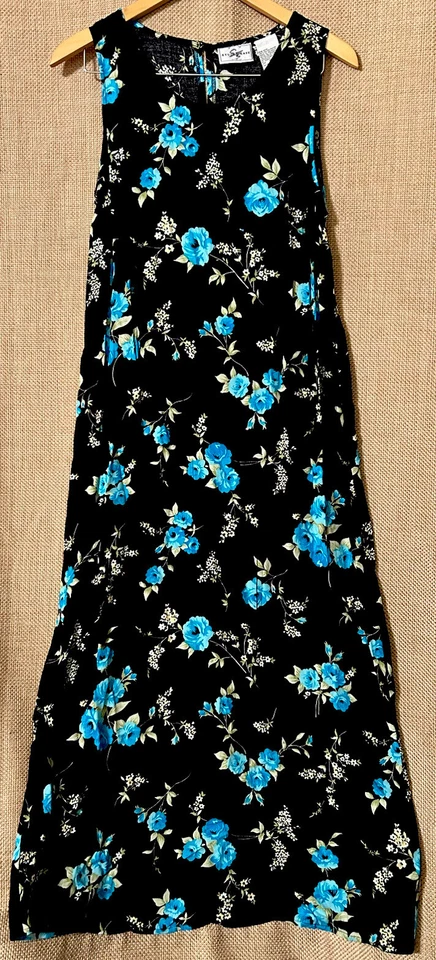 Vestido Studio Ease 10 Negro Floral Rayón Boho Midi Años 90 Y2K Vintage Hippy Solero Foto 1 de 4