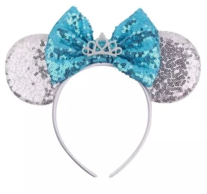 Minnie Mouse Silver & Blue Crown Headband Ears - Picture 1 of 1