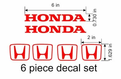 Juego de calcomanías Honda. 6 piezas. Civic Accord Integra CRX CRZ CRV. ¡Se puede personalizar! Foto 1 de 4