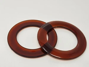3" Round Tortoise Clear Brown Lucite Plastic Craft Purse Handles Rings Vintage - Picture 1 of 2