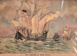 1893 Print Scene The CARAVELS Ships in Fresh Water At The Chicago World's Fair - Picture 1 of 6