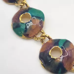 Enamel Gold Tone Water Color Necklace VERY HEAVY 18" - Picture 1 of 14