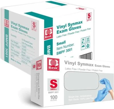 BASIC Medical Disposable Blue Vinyl Synmax Exam Gloves Powder & Latex Free Case - Image 1 of 4