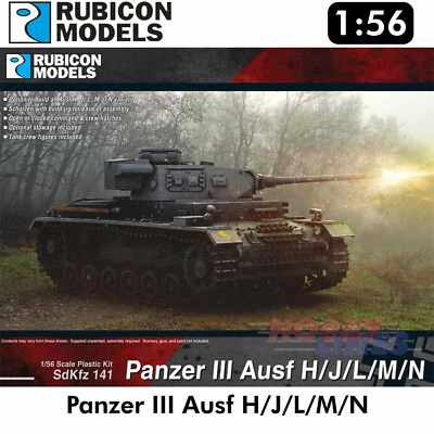 Panzer III Ausf H/J/L/M/N Tank Plastic Model Kit 1:56 Rubicon Models 280092 - Image 1 of 2