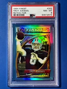 Scheda rifrattore 1994 Topps Finest Troy Aikman 1° anno #202 PSA 8 Dallas Cowboys - Foto 1 di 2