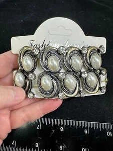 Bracelet Large Link Stretch Pearl Clear Rhinestone Vintage Bi-Metal M-6621! - Picture 1 of 3