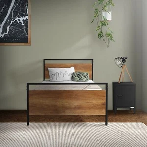Marco metálico negro / madera cama individual somier para dormitorio 90 x 200 cm - Imagen 1 de 7
