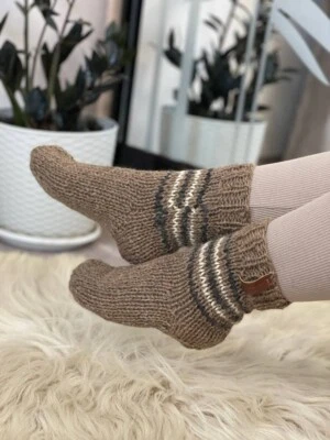 Calcetines de Lana Extra Gruesos Hechos a Mano, Unisex, Tallas Grandes, Orgánicos, Acogedores Cappuccino Foto 1 de 4